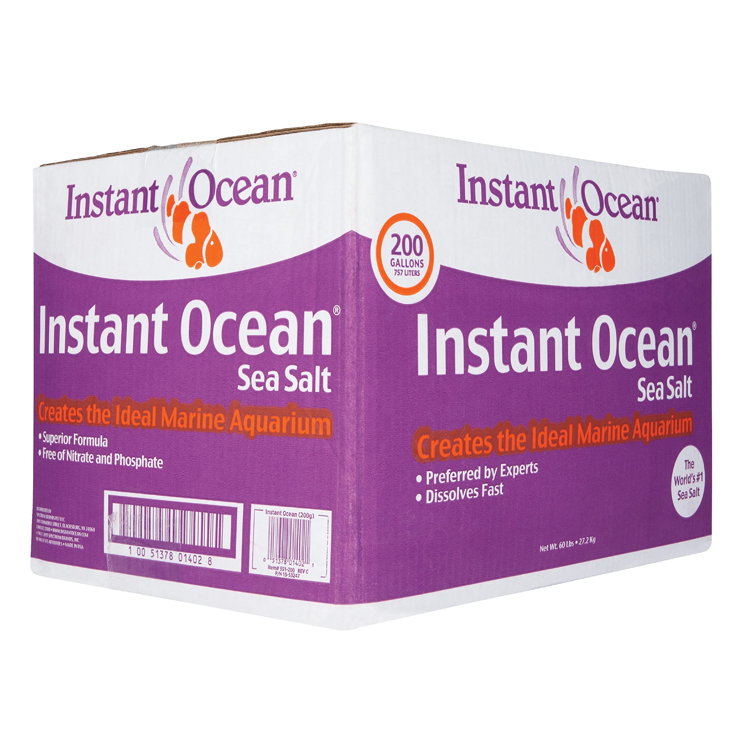 Instant Ocean Sea Salt for Marine Fish Tank Aquariums, Nitrate & Phosphate-Free